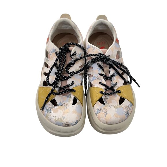 Uin Womens Artistic Sneakers Size 8 Cut-Out Design Comfort Fit Beige Multi-Color - Picture 3 of 16